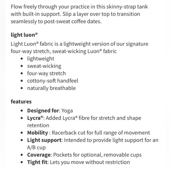 Lululemon Power Pose Tank *Light Support For A/B Cup-Jasmine White Multi/ Size 4 - Picture 11 of 12